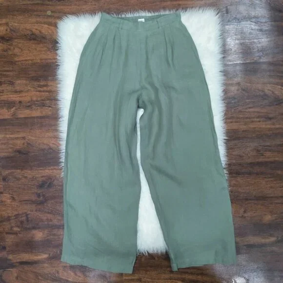 Vitamin A High Rise Womens Size XS Elastic Waist Wide-Leg Linen Pants Sage Green - Picture 2 of 9